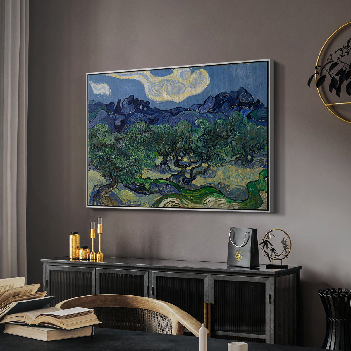 Olive Trees with the Alpilles in the Background, 1889 - Floater Framed Canvas Print