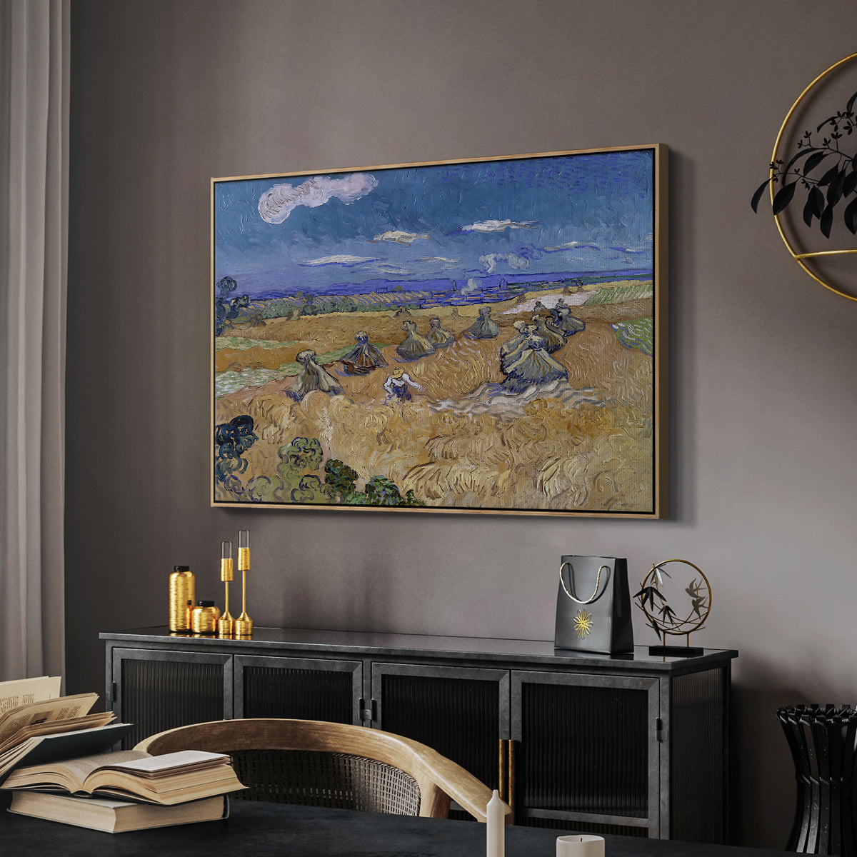 Wheat Field with Reaper, Auvers, 1888 - Floater Framed Canvas Print