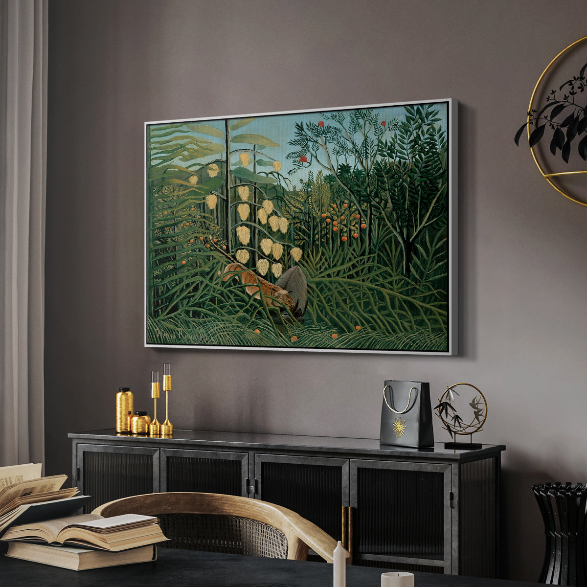 Fight Between a Tiger and a Buffalo, 1908 - Floater Framed Canvas Print