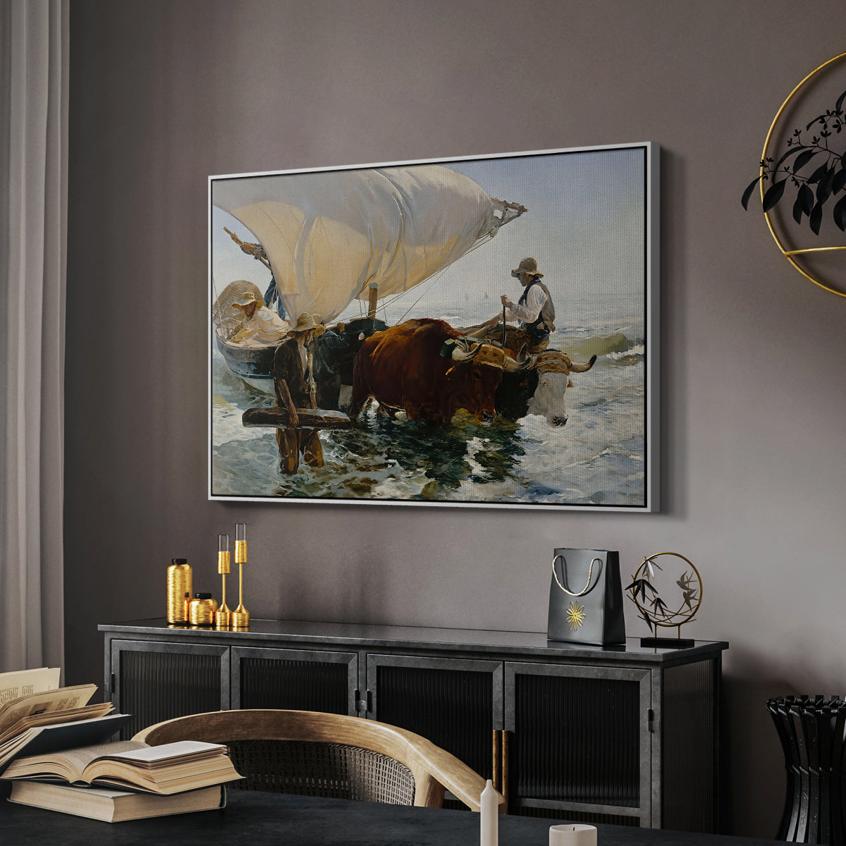 The Return from Fishing: Hauling the Boat, 1894 - Floater Framed Canvas Print