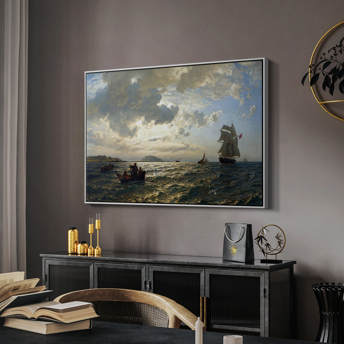 Fresh Breeze on the Norwegian Coast, 1876 - Floater Framed Canvas Print