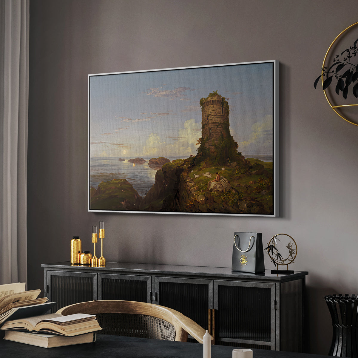 Italian Coast Scene with Ruined Tower, 1838 - Floater Framed Canvas Print