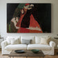 Canvas art print detailing an intimate scene with religious figures in modernist style, centered above a sofa as a large focal wall piece