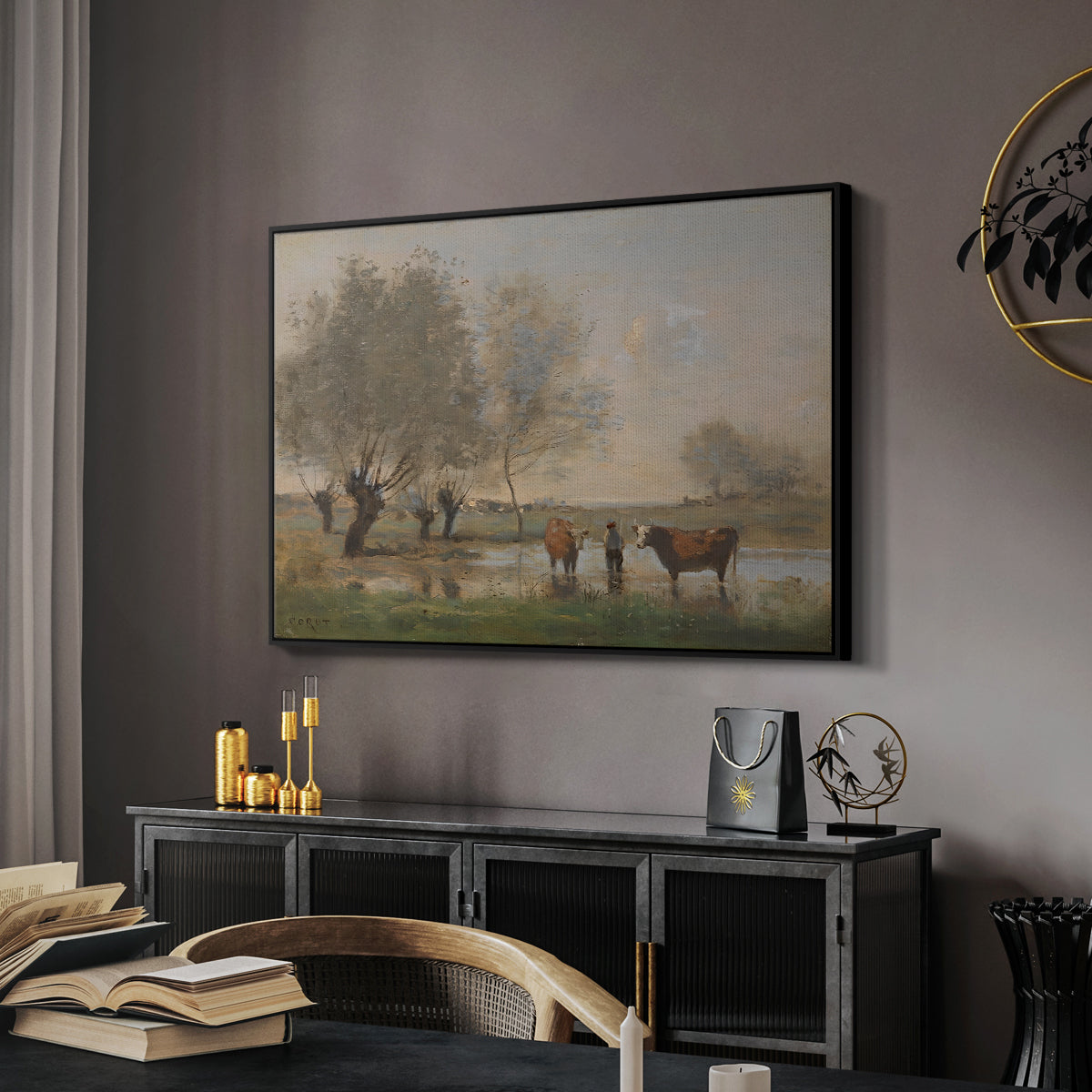 Cows in a Marshy Landscape, c. 1873-1874 - Floater Framed Canvas Print