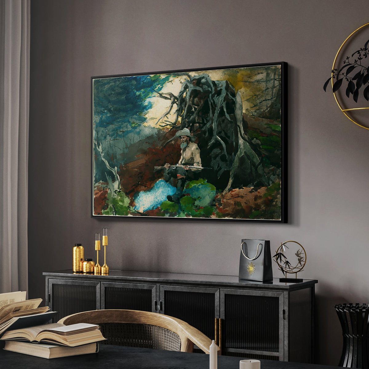 Campfire, Adirondacks, 1892 - Floater Framed Canvas Print