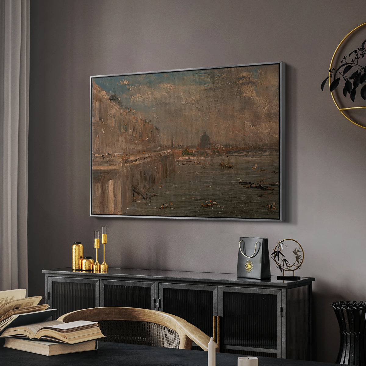Somerset House Terrace from Waterloo Bridge, c. 1819 - Floater Framed Canvas Print