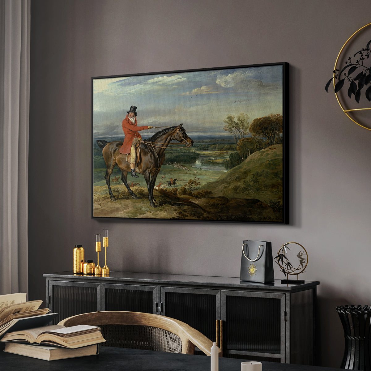 John Levett Hunting at Wychnor, Staffordshire, 1818 - Floater Framed Canvas Print