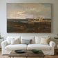 Canvas art print detailing an expressive coastal landscape, centered above a sofa as a large focal wall piece