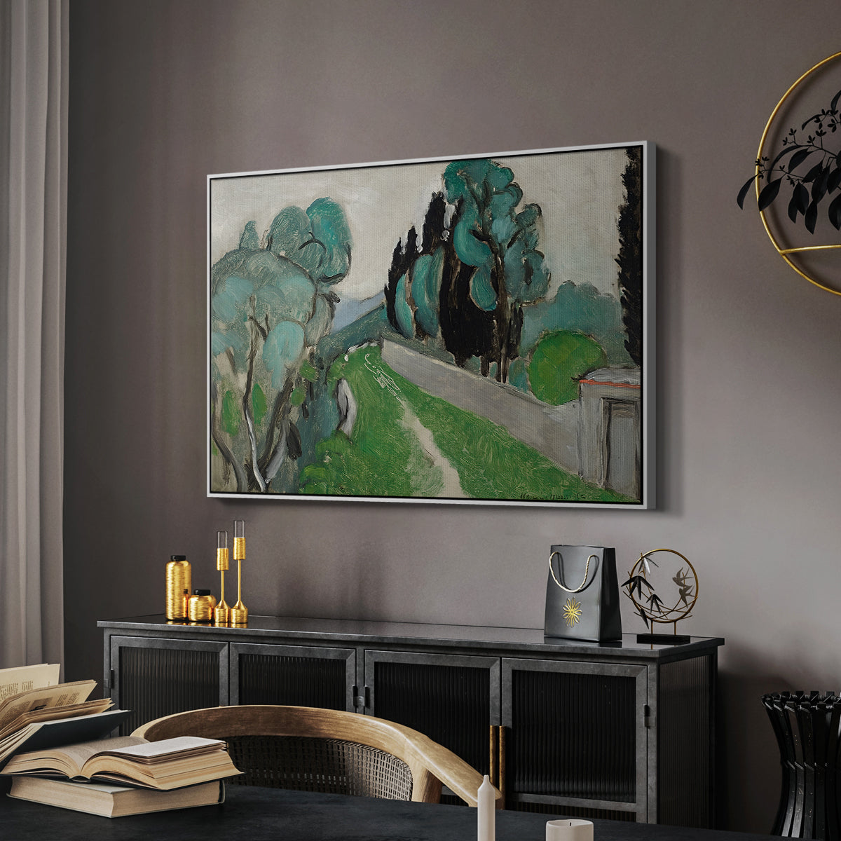 Landscape with Cypresses and Olive Trees near Nice, c. 1918 - Floater Framed Canvas Print