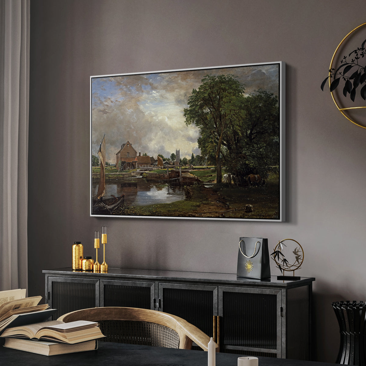 Dedham Lock and Mill, c. 1820 - Floater Framed Canvas Print