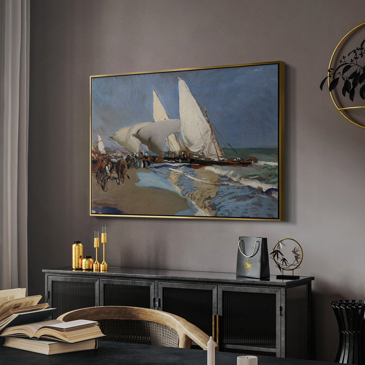 The Beach at Valencia, 1908 - Floater Framed Canvas Print