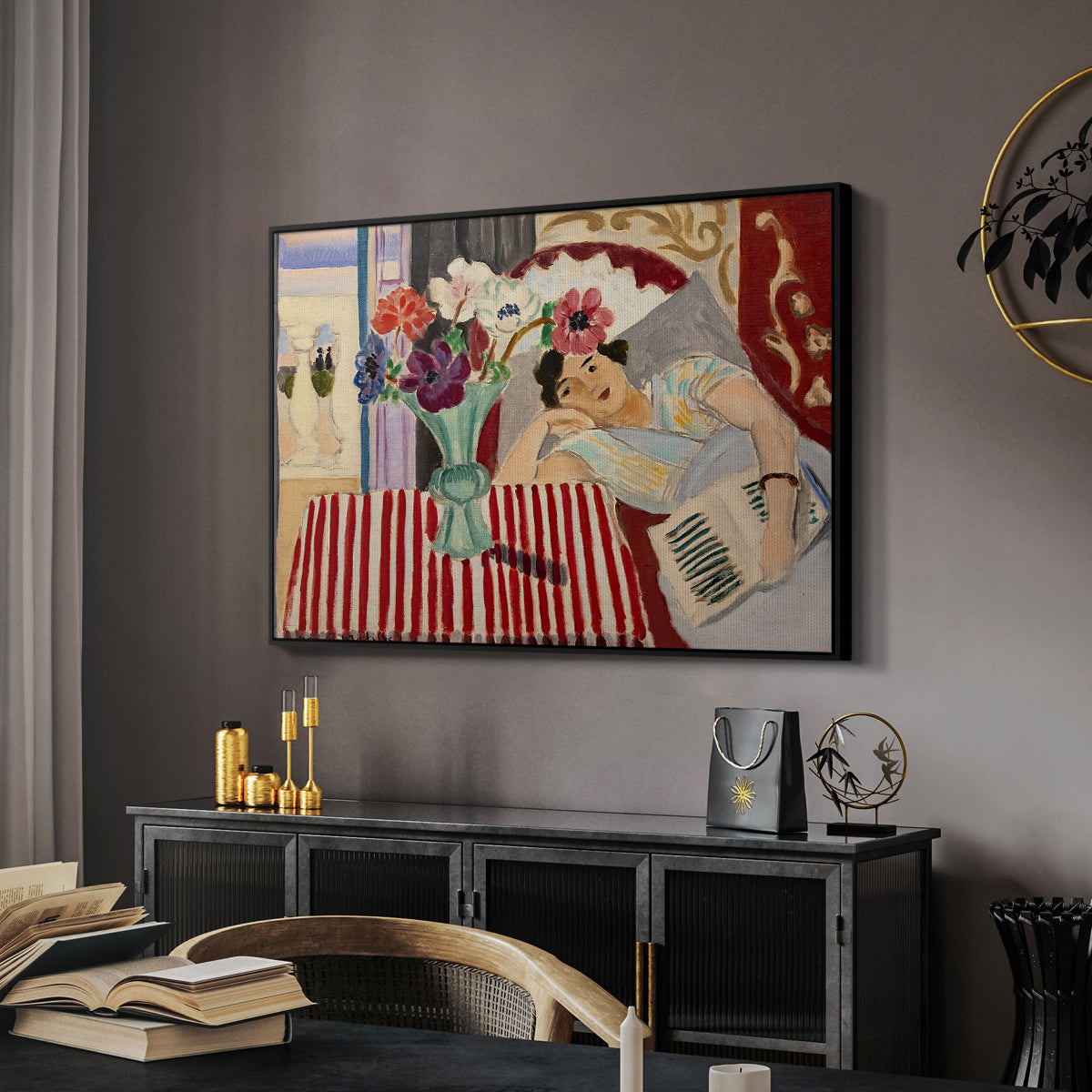 Woman with Anemones (Femme et anémones), c. 1920-1921 - Floater Framed Canvas Print