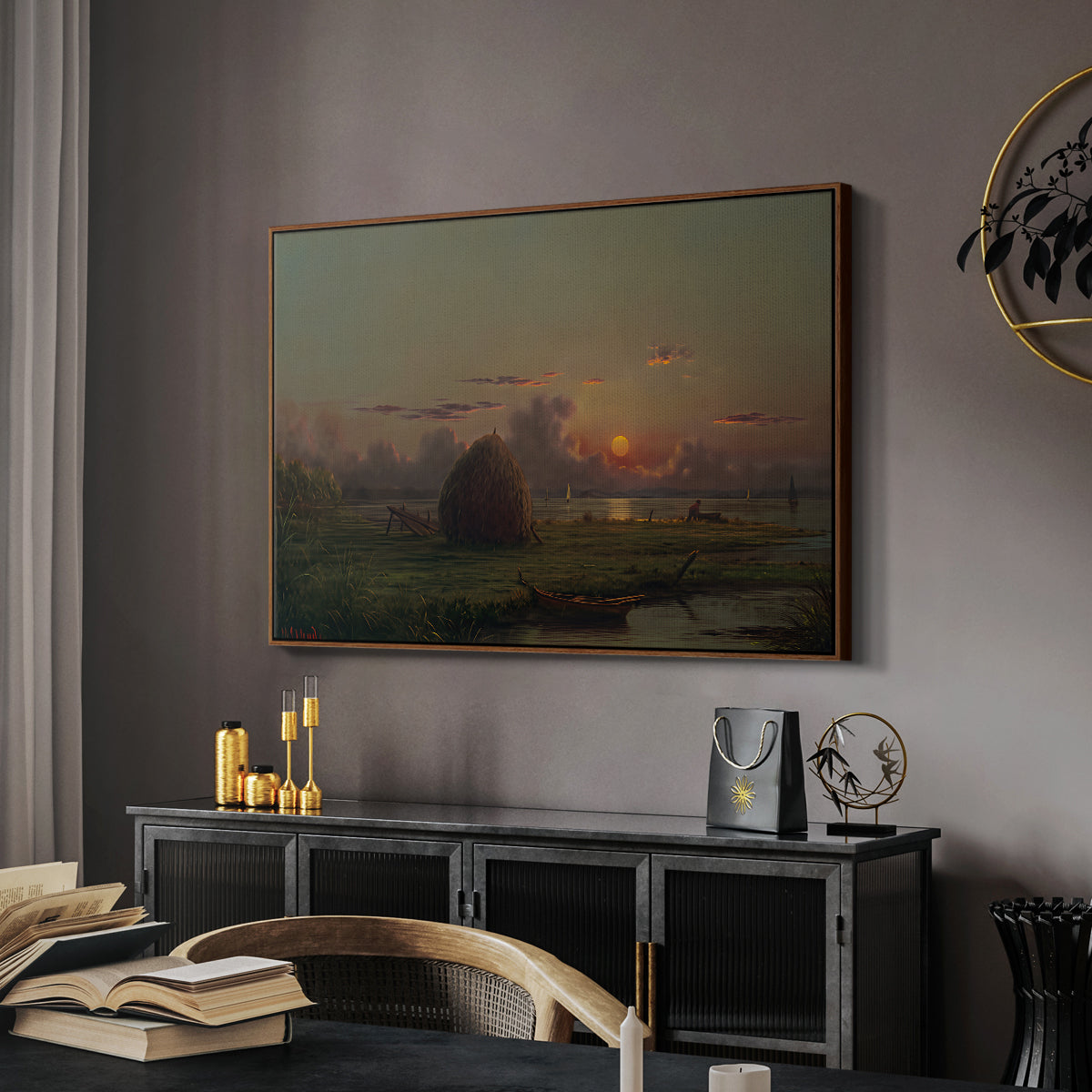 Haystack at Sunset, 1880 - Floater Framed Canvas Print
