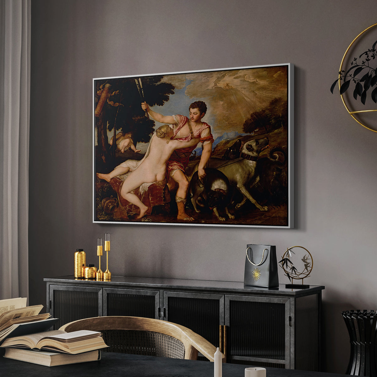 Venus and Adonis, 1554 - Floater Framed Canvas Print