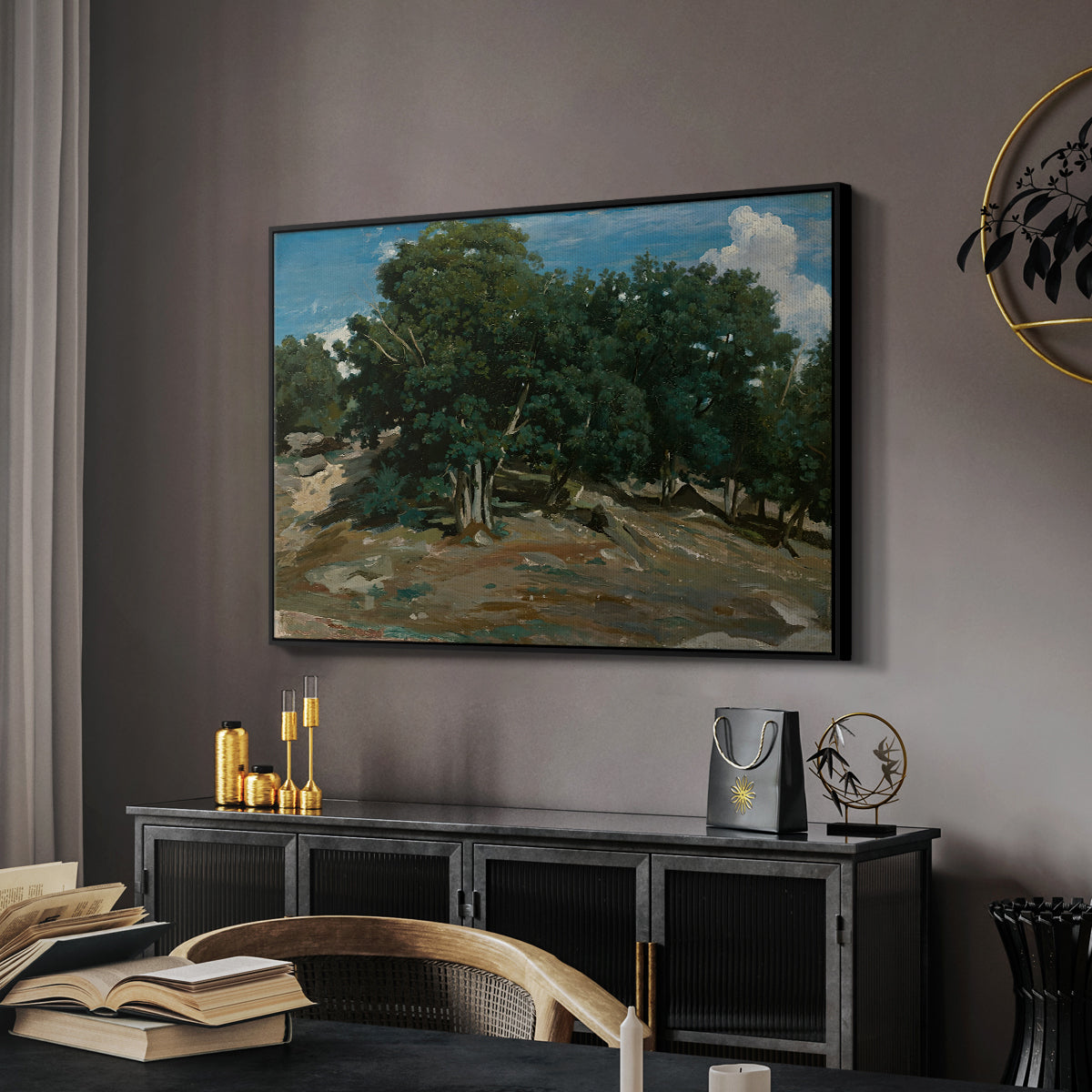 Fontainebleau: Oak Trees at Bas-Bréau, c. 1830-1835 - Floater Framed Canvas Print