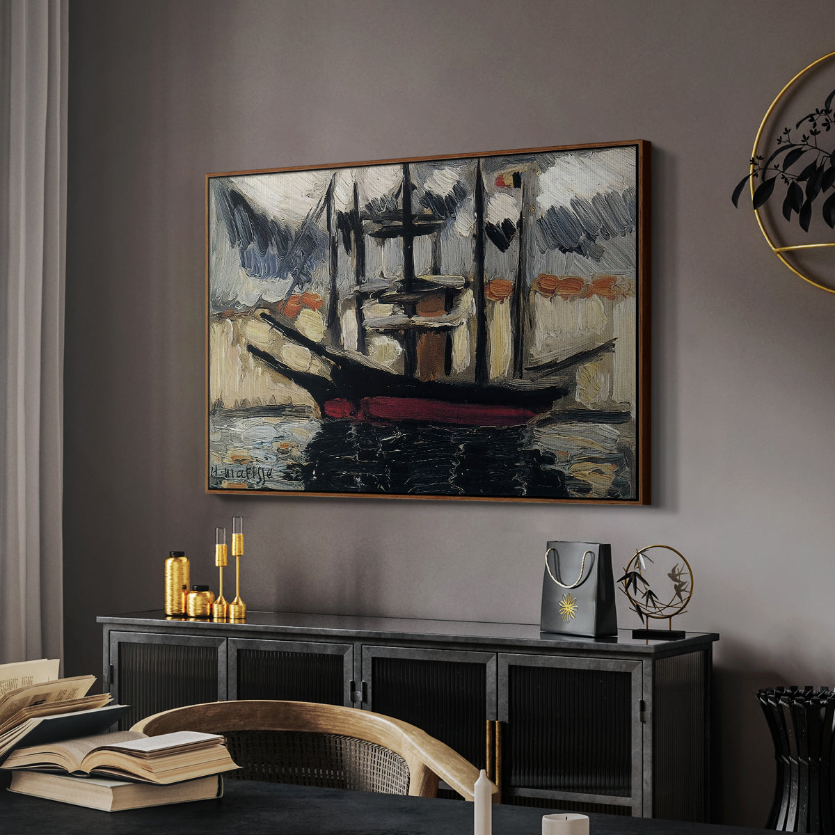 Two Boats Side by Side, Port of Marseilles, c. 1916 - Floater Framed Canvas Print