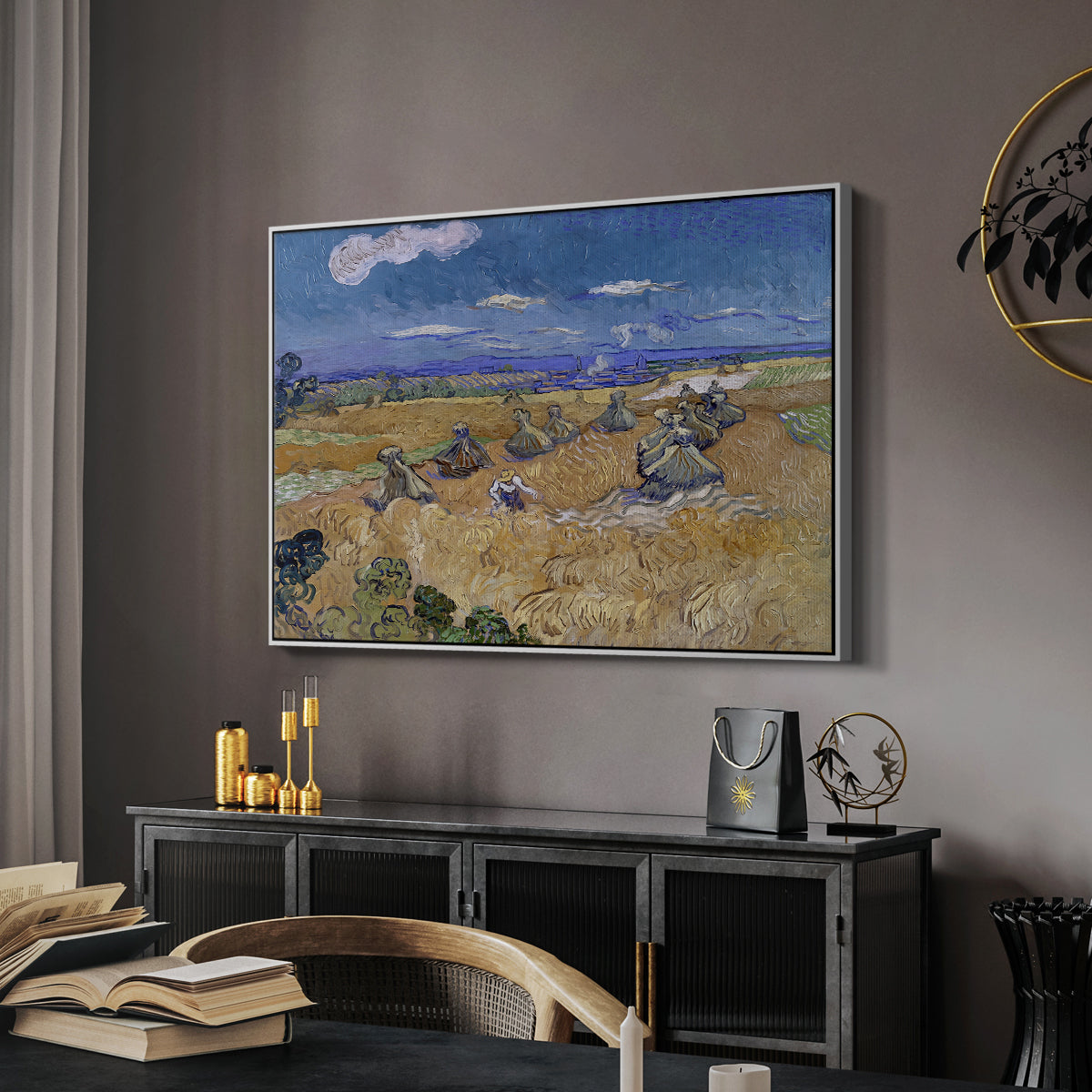 Wheat Field with Reaper, Auvers, 1888 - Floater Framed Canvas Print