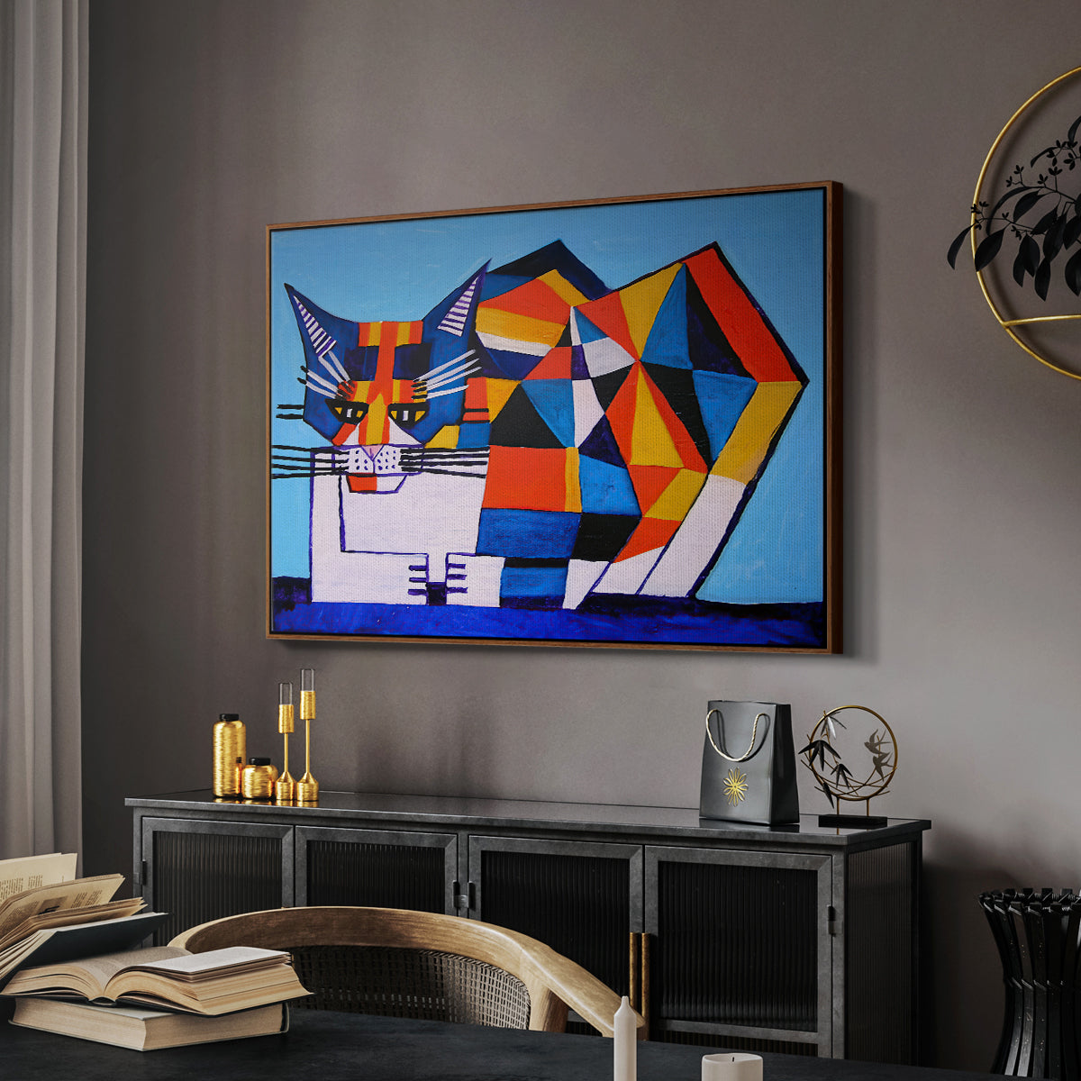 Cassie Thinking about Cubism - Floater Framed Canvas Print