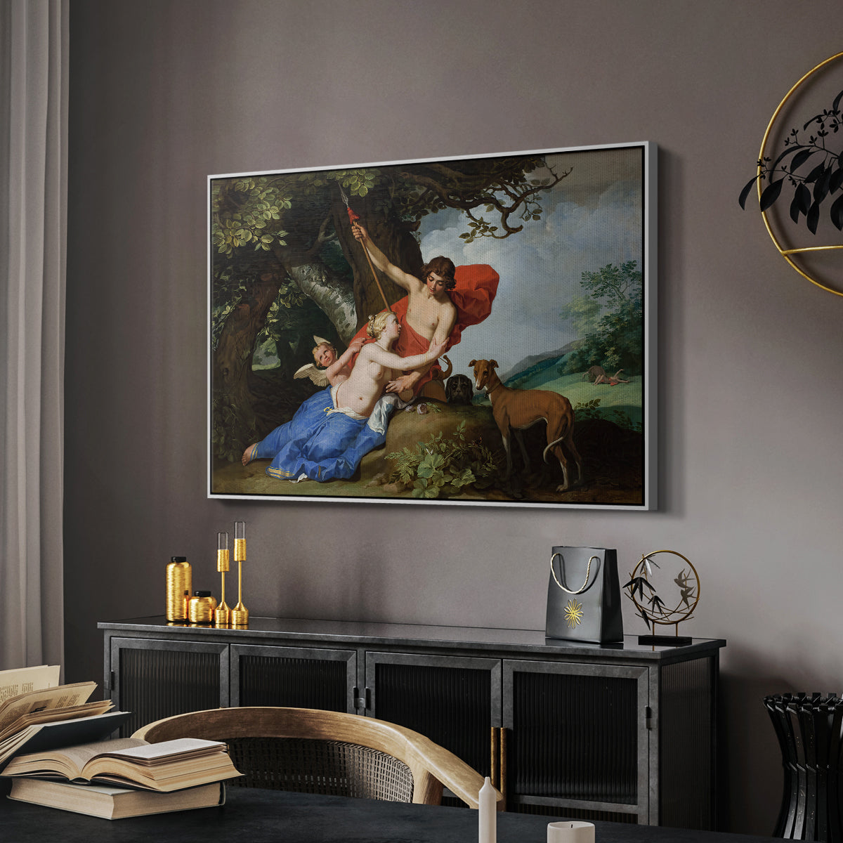 Venus and Adonis, 1632 - Floater Framed Canvas Print