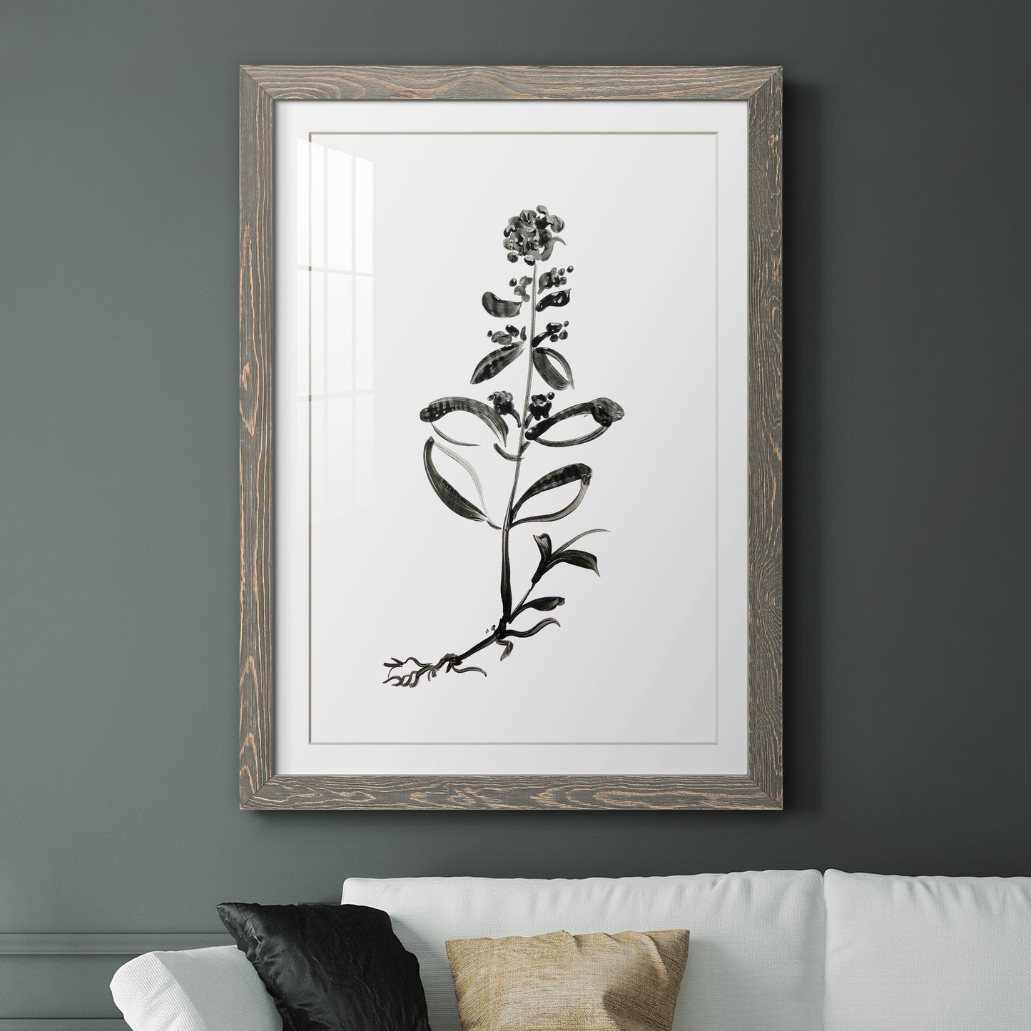 Inky Botanical III - Premium Framed Print - Distressed Barnwood Frame - Ready to Hang