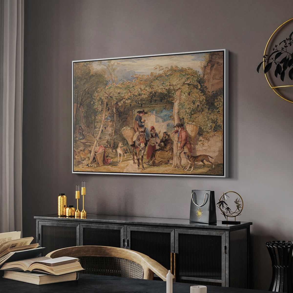 Figures and Animals in a Vineyard, c. 1829 - Floater Framed Canvas Print