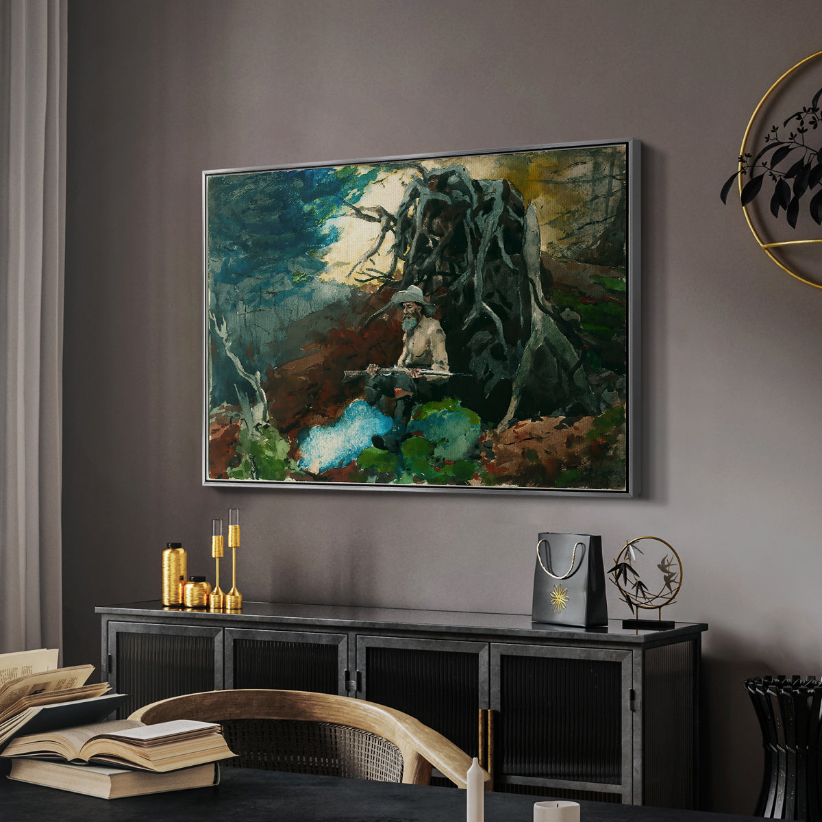 Campfire, Adirondacks, 1892 - Floater Framed Canvas Print