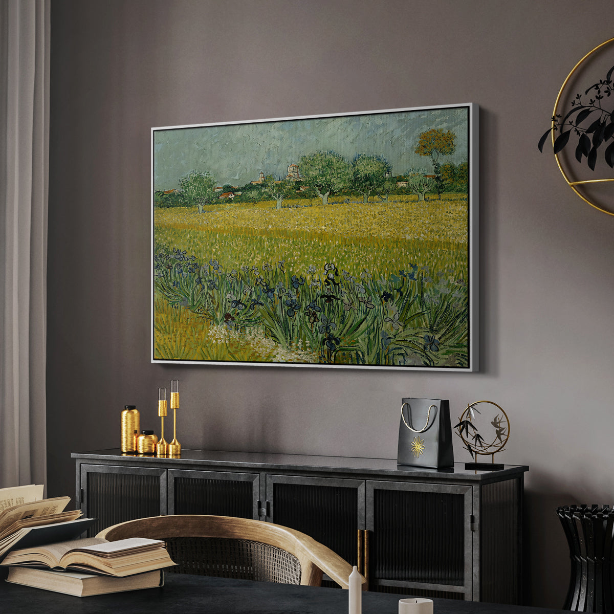 Field with Irises near Arles, 1888 - Floater Framed Canvas Print