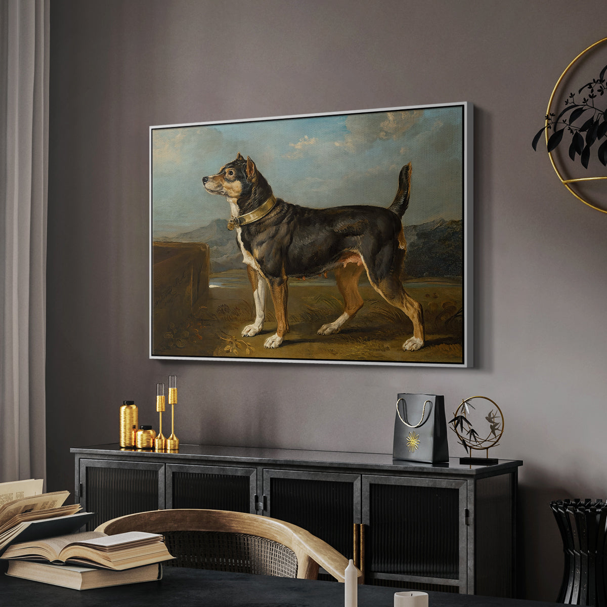 A Terrier in a Landscape, c. 1811 - Floater Framed Canvas Print