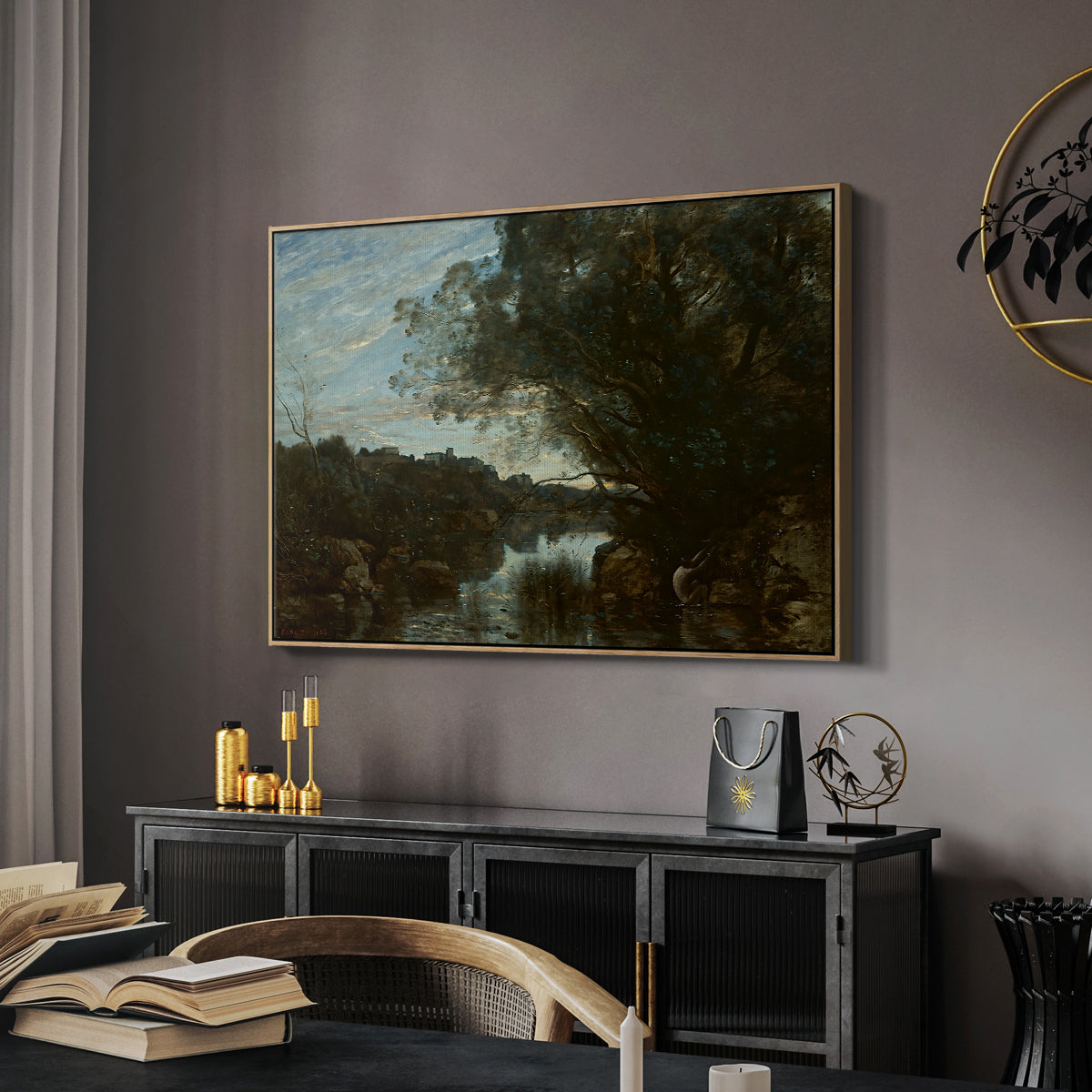 Souvenir of the Environs of Lake Nemi, 1865 - Floater Framed Canvas Print