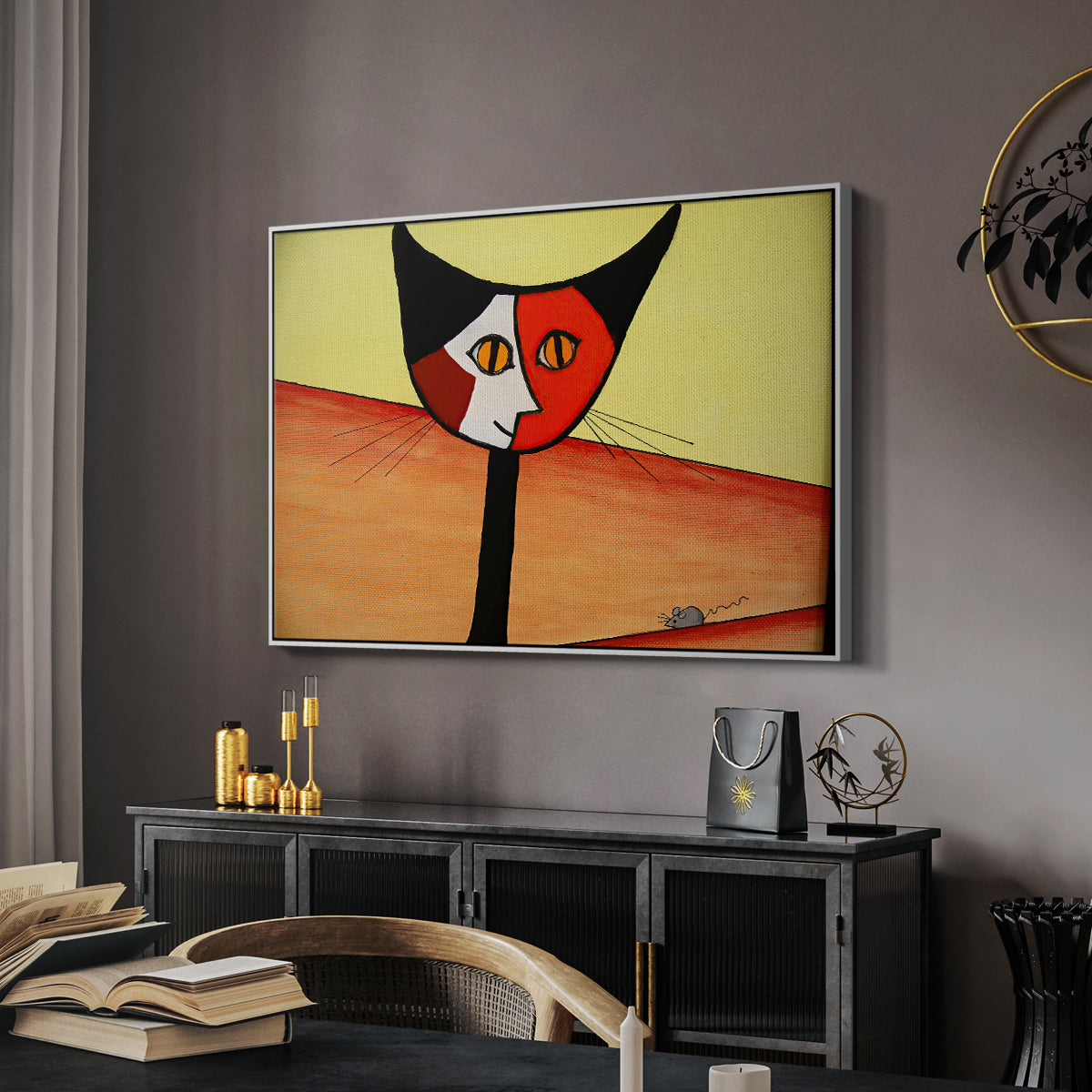 Picasso's Cat–El Gato - Floater Framed Canvas Print