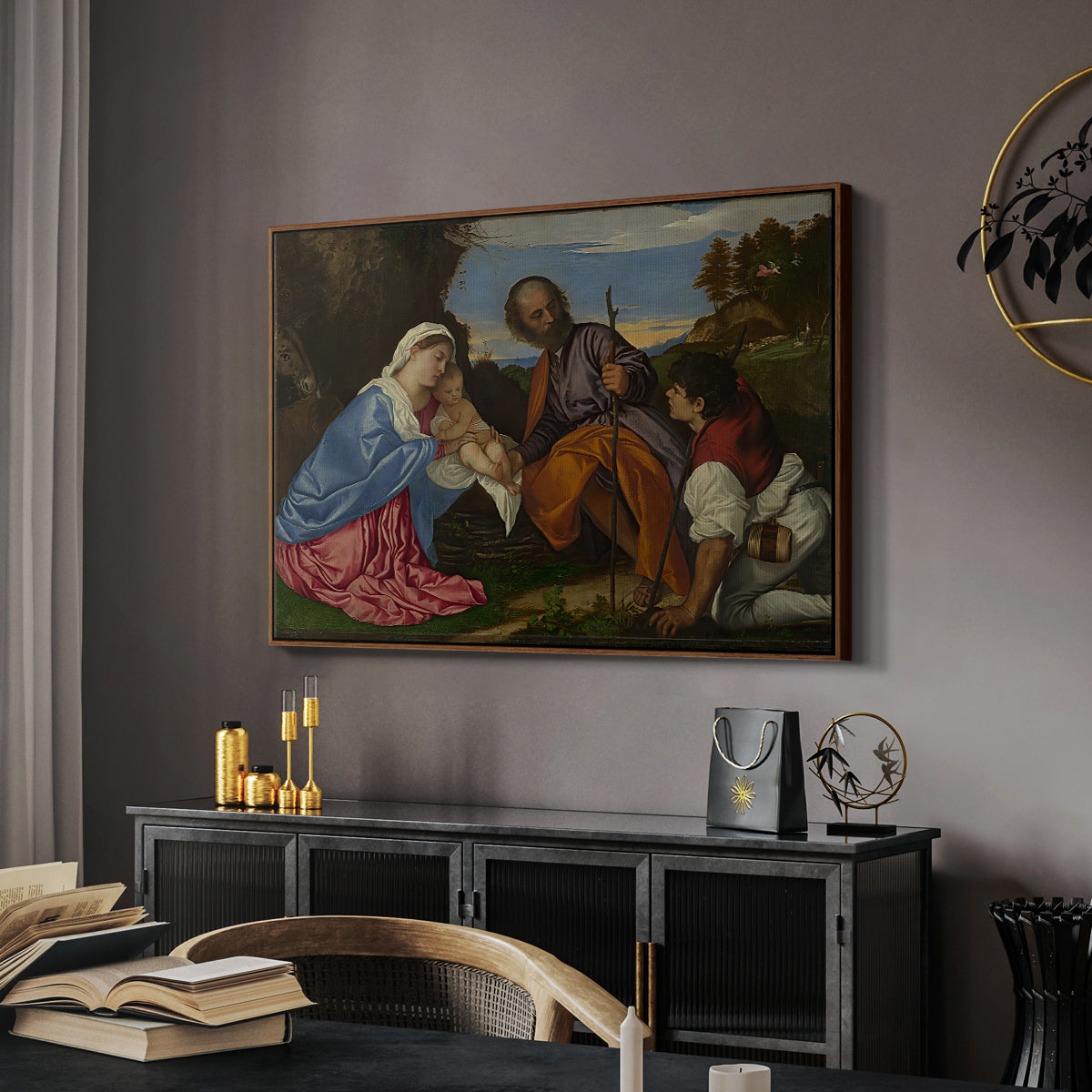 The Holy Family with a Shepherd, c. 1510 - Floater Framed Canvas Print