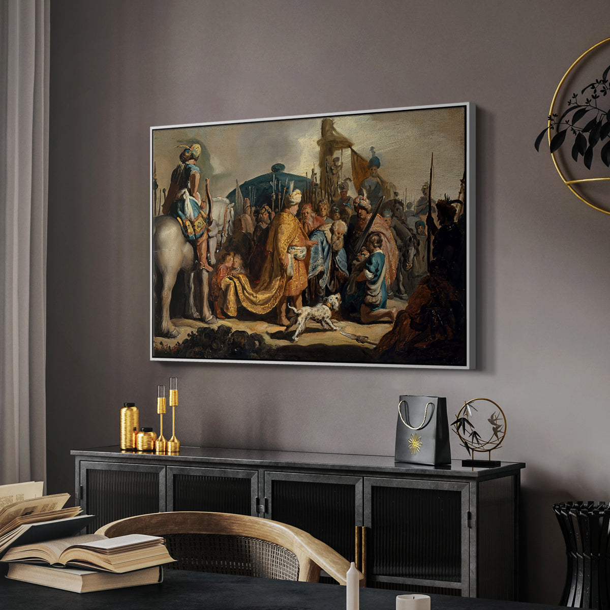 David with Goliath's Head in front of Saul, for Rembrandt, 1627 - Floater Framed Canvas Print
