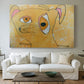 Canvas art print detailing a stylized canine in geometric structure, centered above a sofa as a large focal wall piece