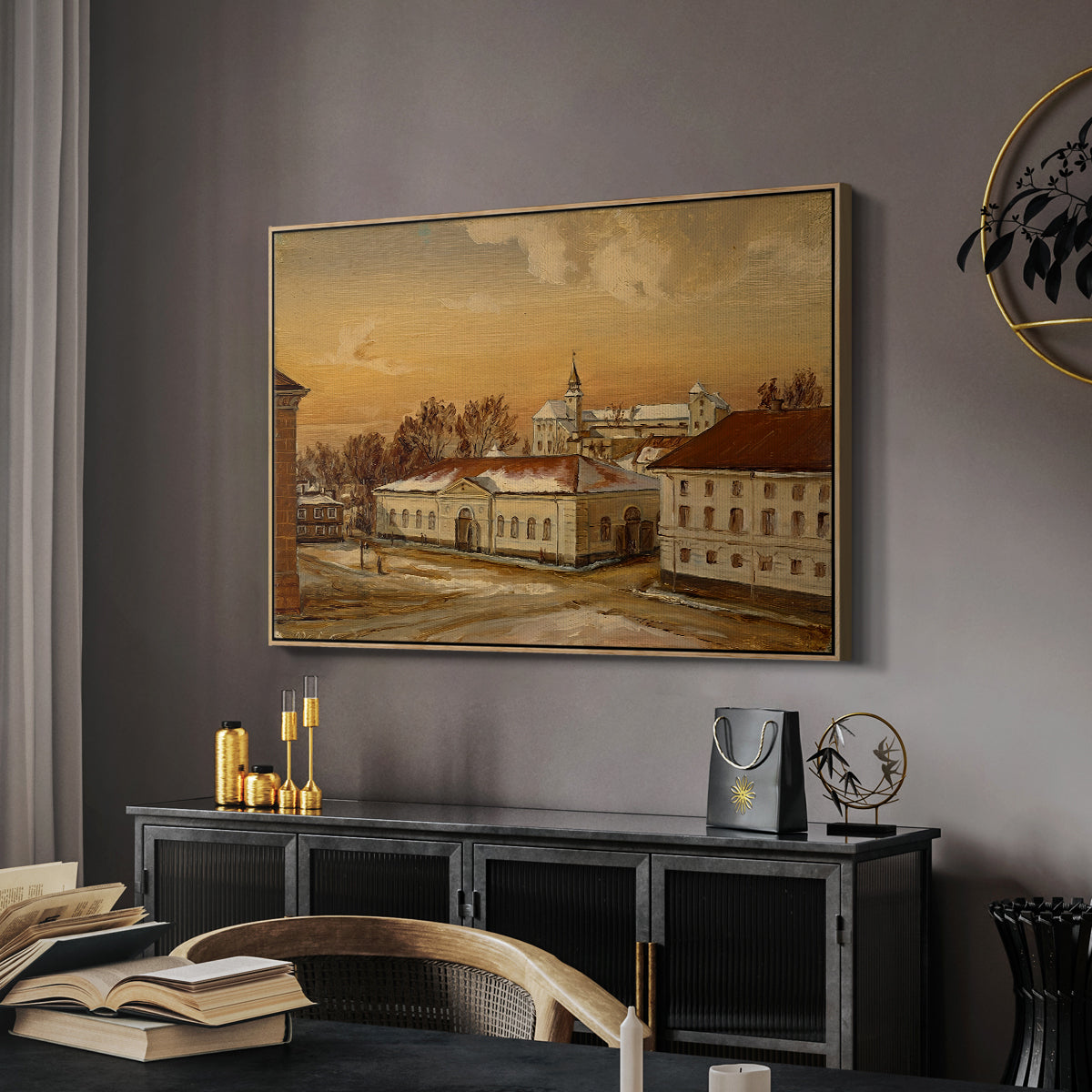 The Riding School at Akershus Castle, 1846 - Floater Framed Canvas Print