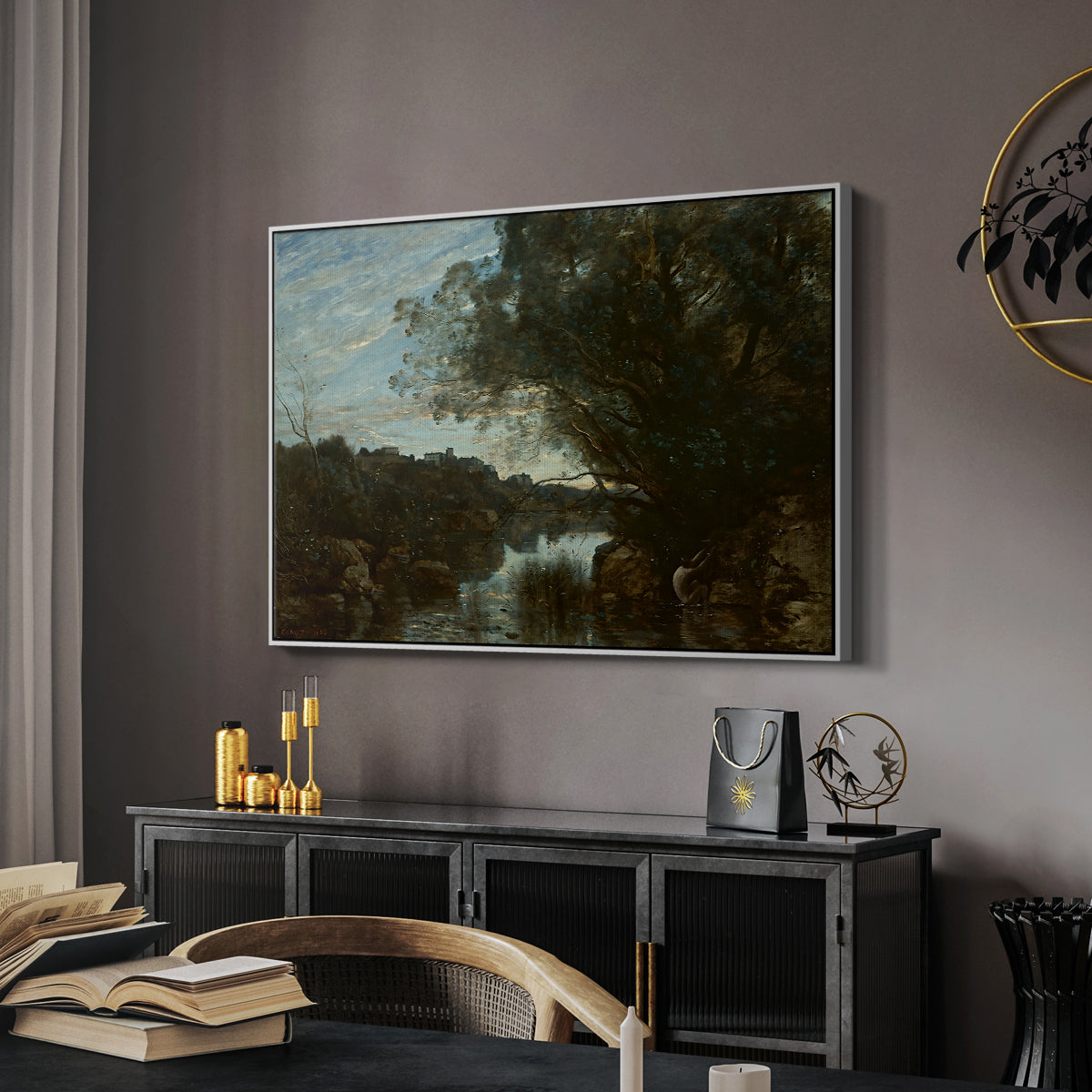 Souvenir of the Environs of Lake Nemi, 1865 - Floater Framed Canvas Print