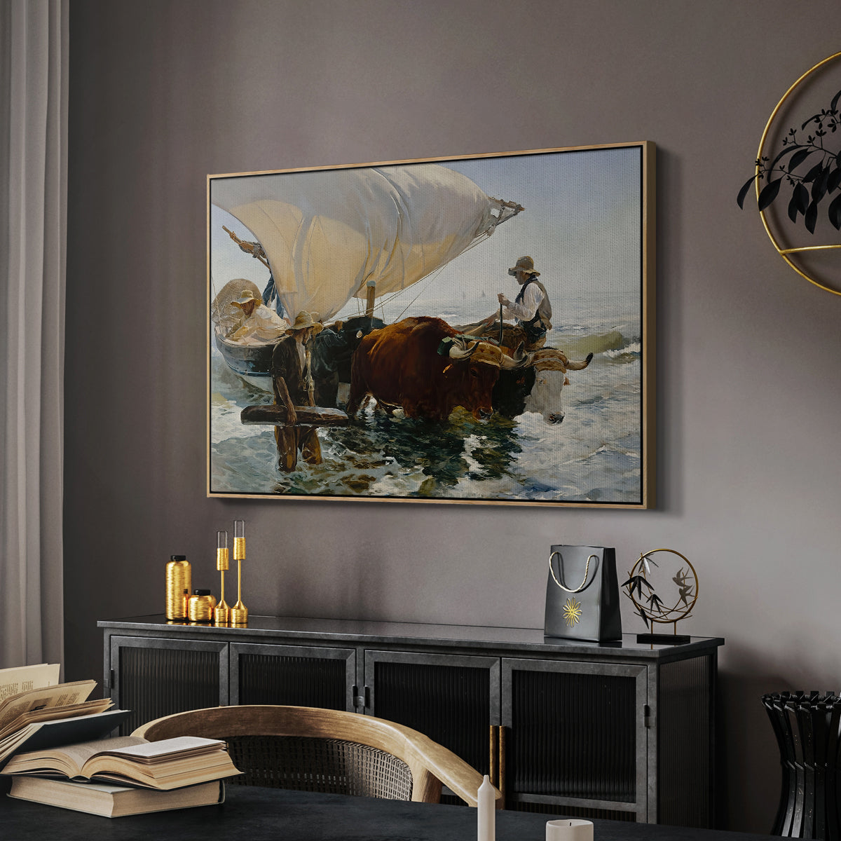 The Return from Fishing: Hauling the Boat, 1894 - Floater Framed Canvas Print