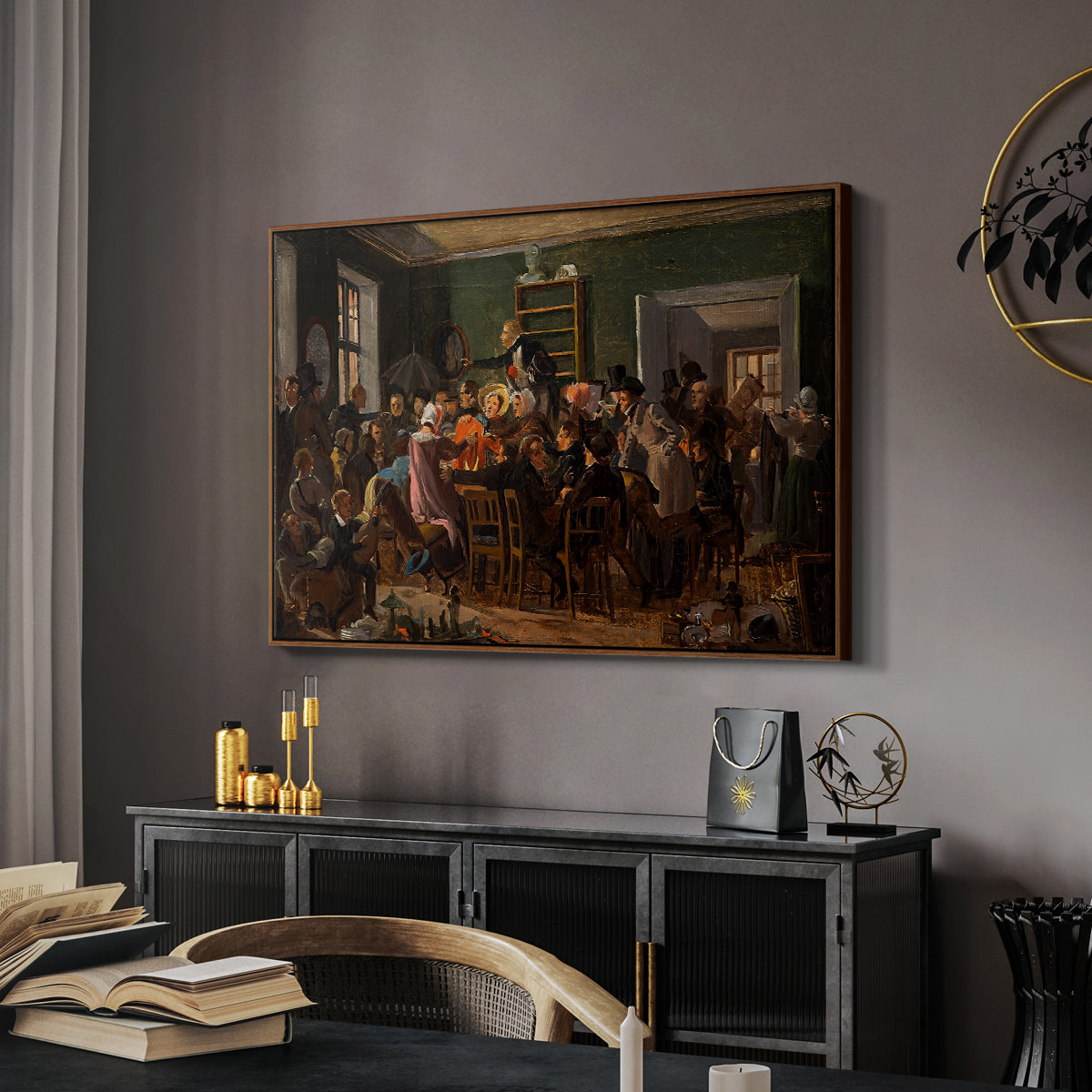 An Auction Scene, 1835 - Floater Framed Canvas Print