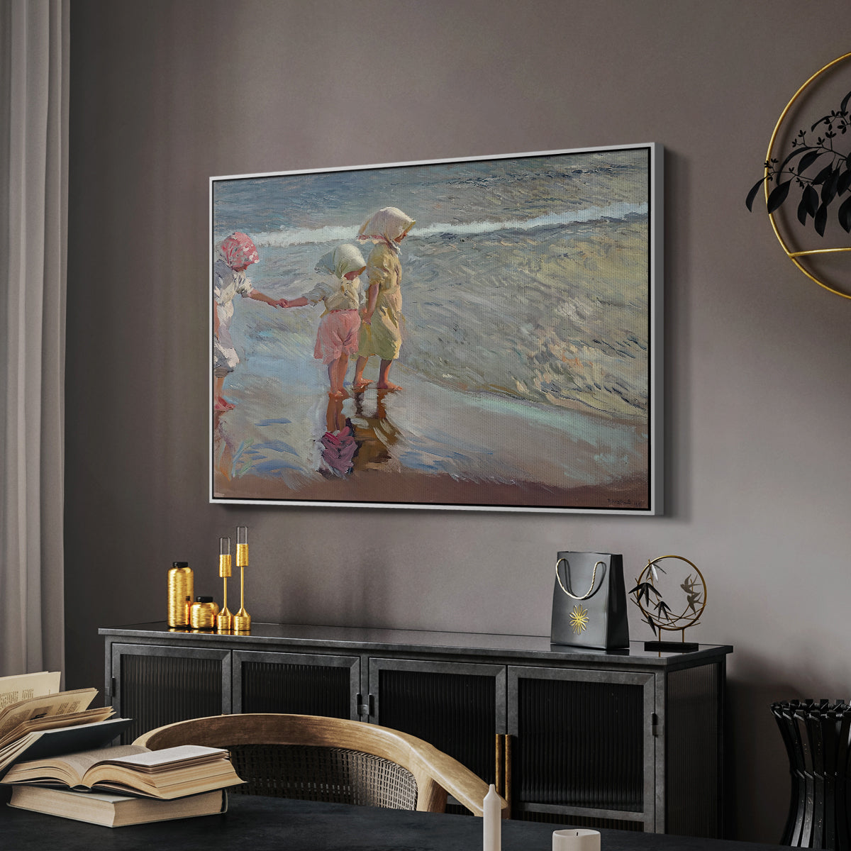 The Three Sisters on the Beach, 1908 - Floater Framed Canvas Print