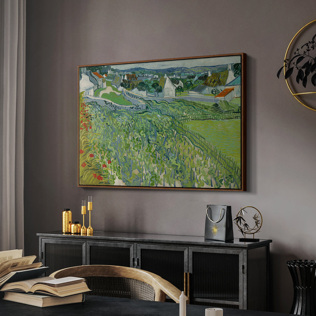 Vineyards at Auvers, 1890 - Floater Framed Canvas Print