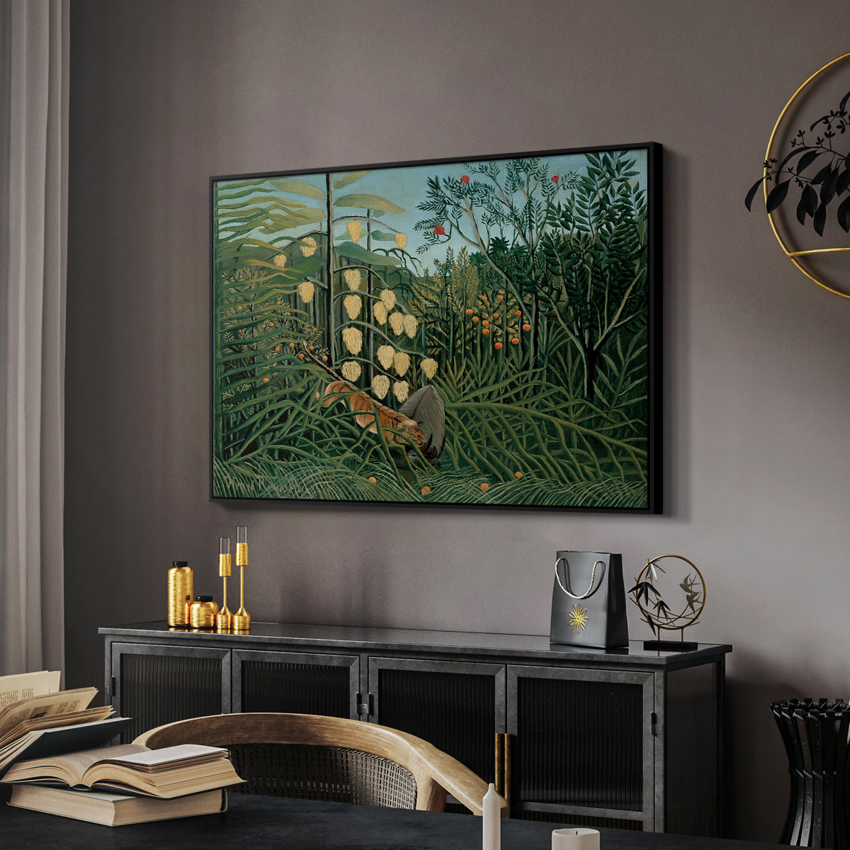 Fight Between a Tiger and a Buffalo, 1908 - Floater Framed Canvas Print