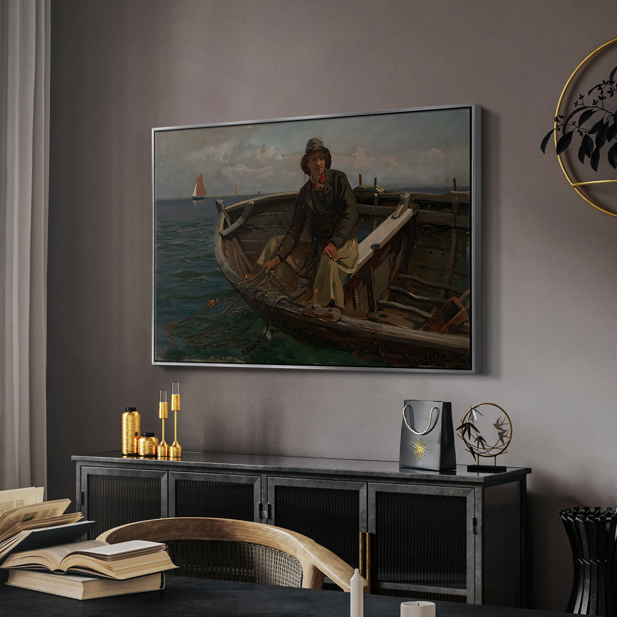 Fishermen from Rügen, 1882 - Floater Framed Canvas Print