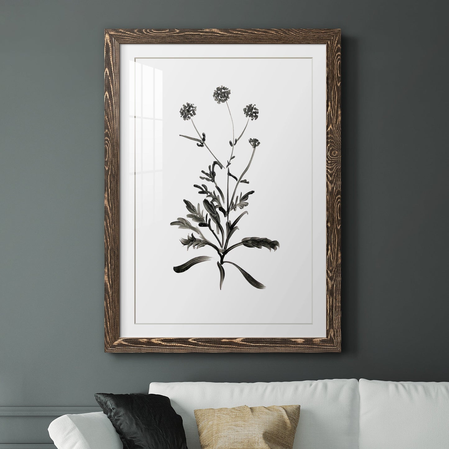 Inky Botanical I - Premium Framed Print - Distressed Barnwood Frame - Ready to Hang