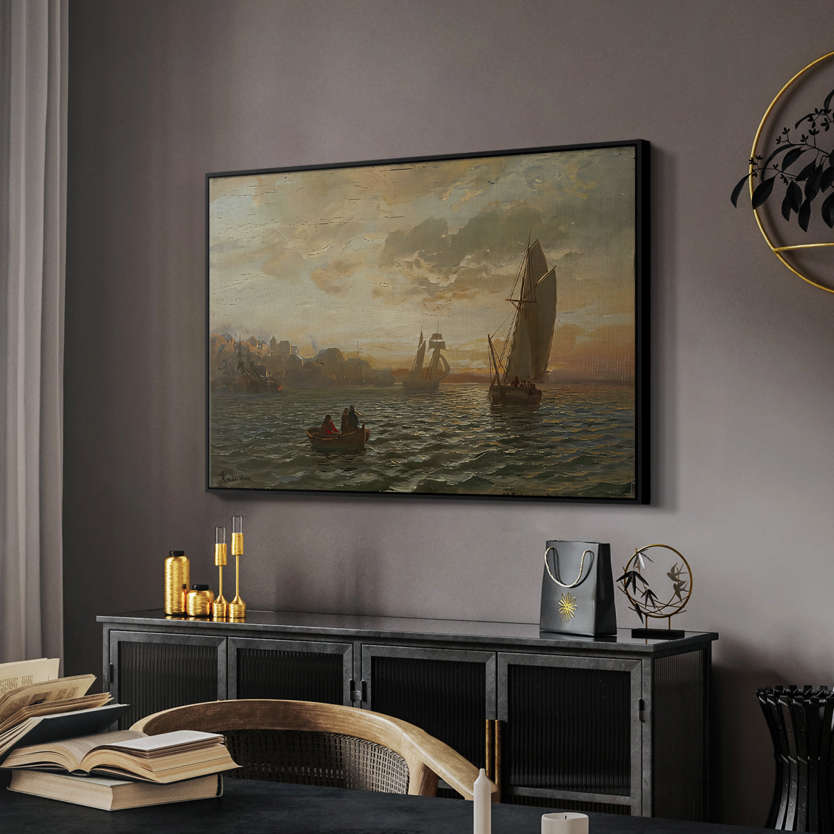 View from the Oslofjord, 1866 - Floater Framed Canvas Print