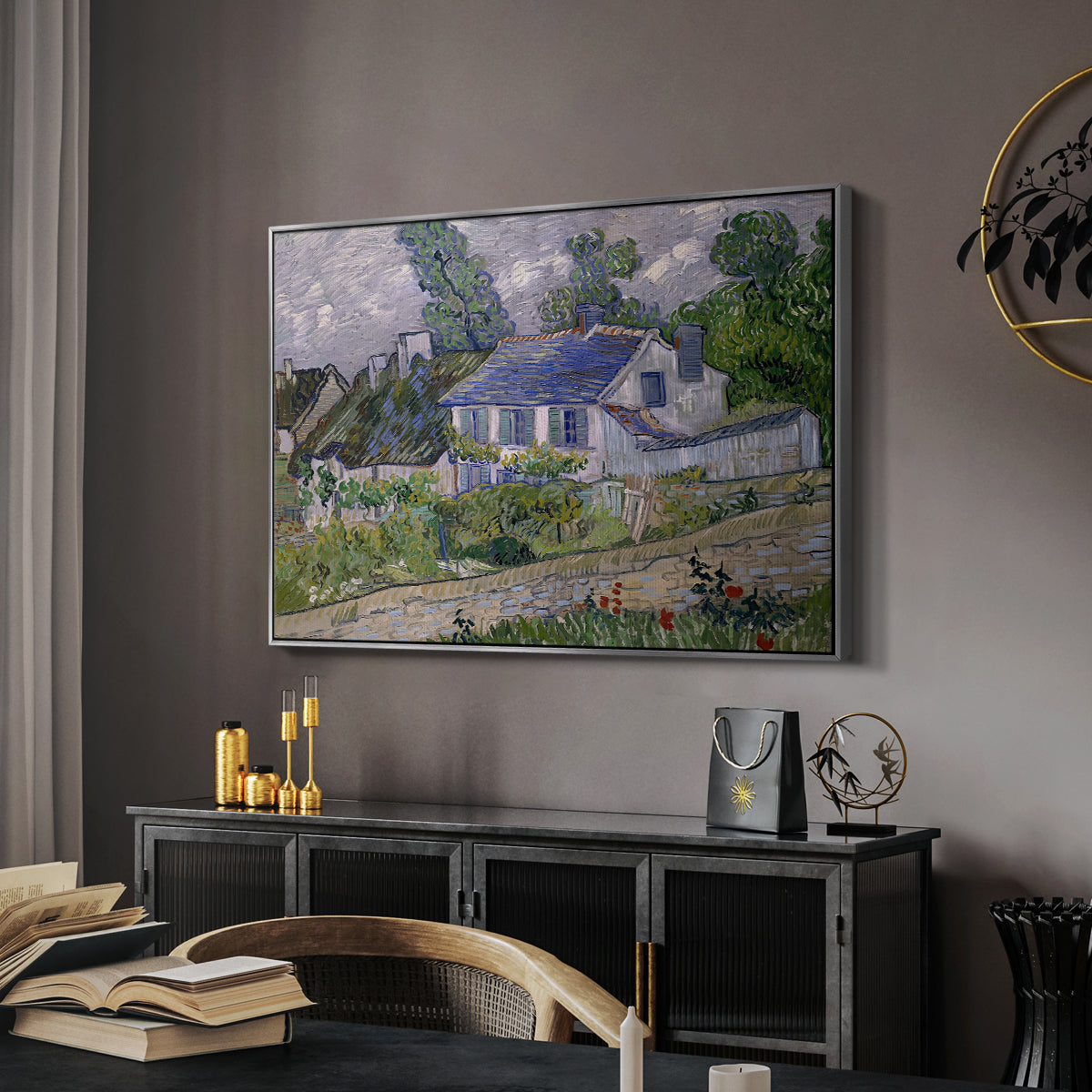 Houses in Auvers, 1890 - Floater Framed Canvas Print