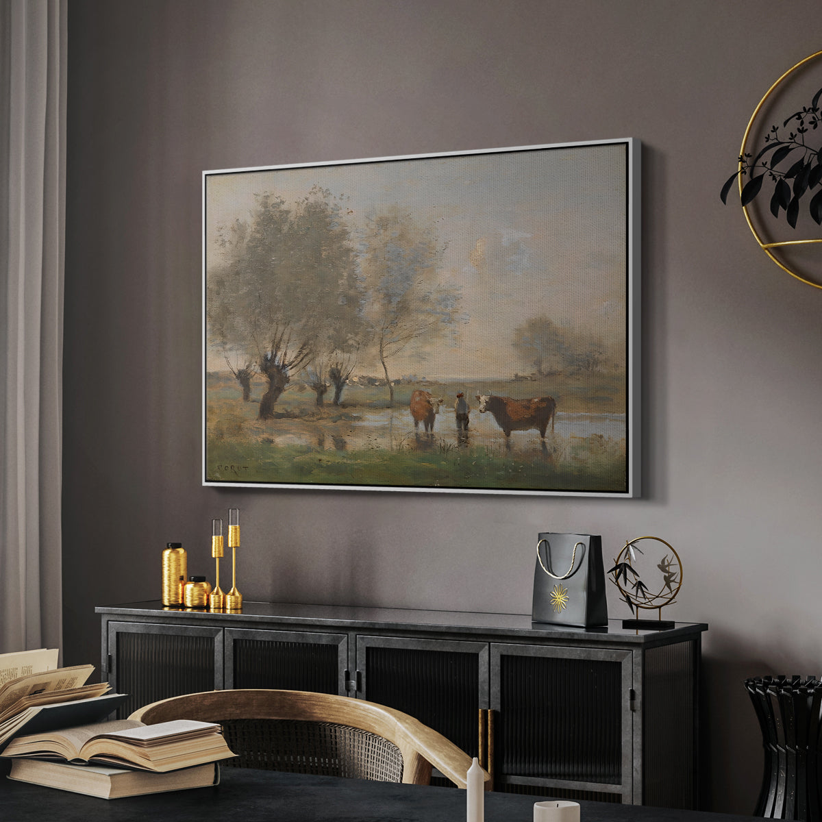 Cows in a Marshy Landscape, c. 1873-1874 - Floater Framed Canvas Print