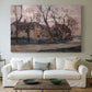 Canvas art print detailing an early modern composition with restrained color palette, centered above a sofa as a large focal wall piece
