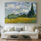 Canvas art print detailing a stylized field composition with bold contrasts, centered above a sofa as a large focal wall piece