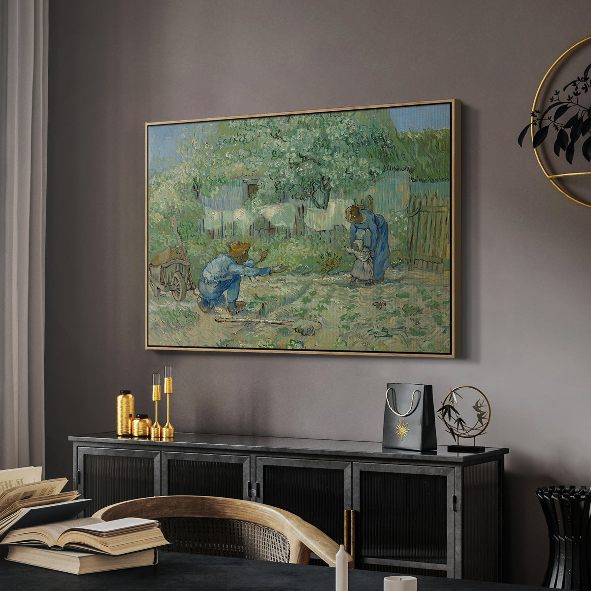 First Steps after Millet, 1890 - Floater Framed Canvas Print