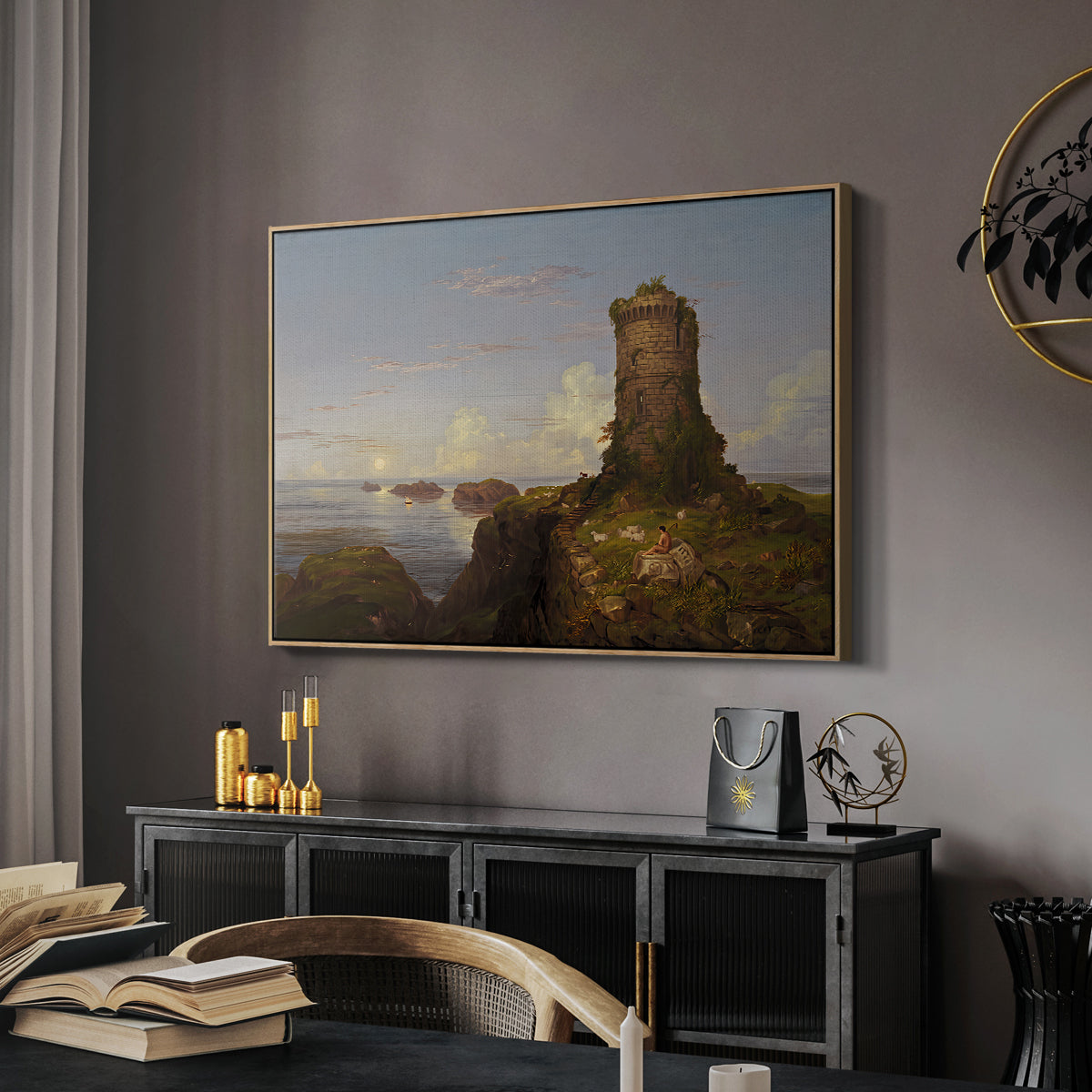 Italian Coast Scene with Ruined Tower, 1838 - Floater Framed Canvas Print