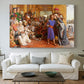 Canvas art print detailing a detailed scene with figures arranged in tiers within temple space, centered above a sofa as a large focal wall piece